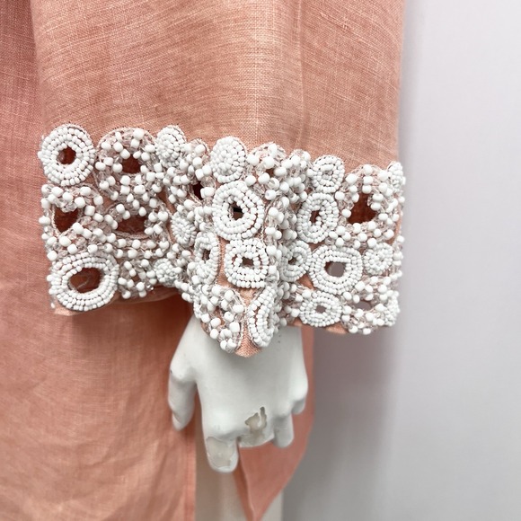 Vintage Trillion Linen Tunic Top Coral HEAVILY Beaded in White Size Medium M TLC - Picture 4 of 7